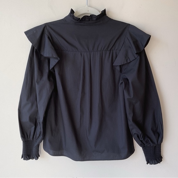 Sugarlips Malbec Ruffle Button Front Black Poplin Blouse Size XS - Picture 5 of 9
